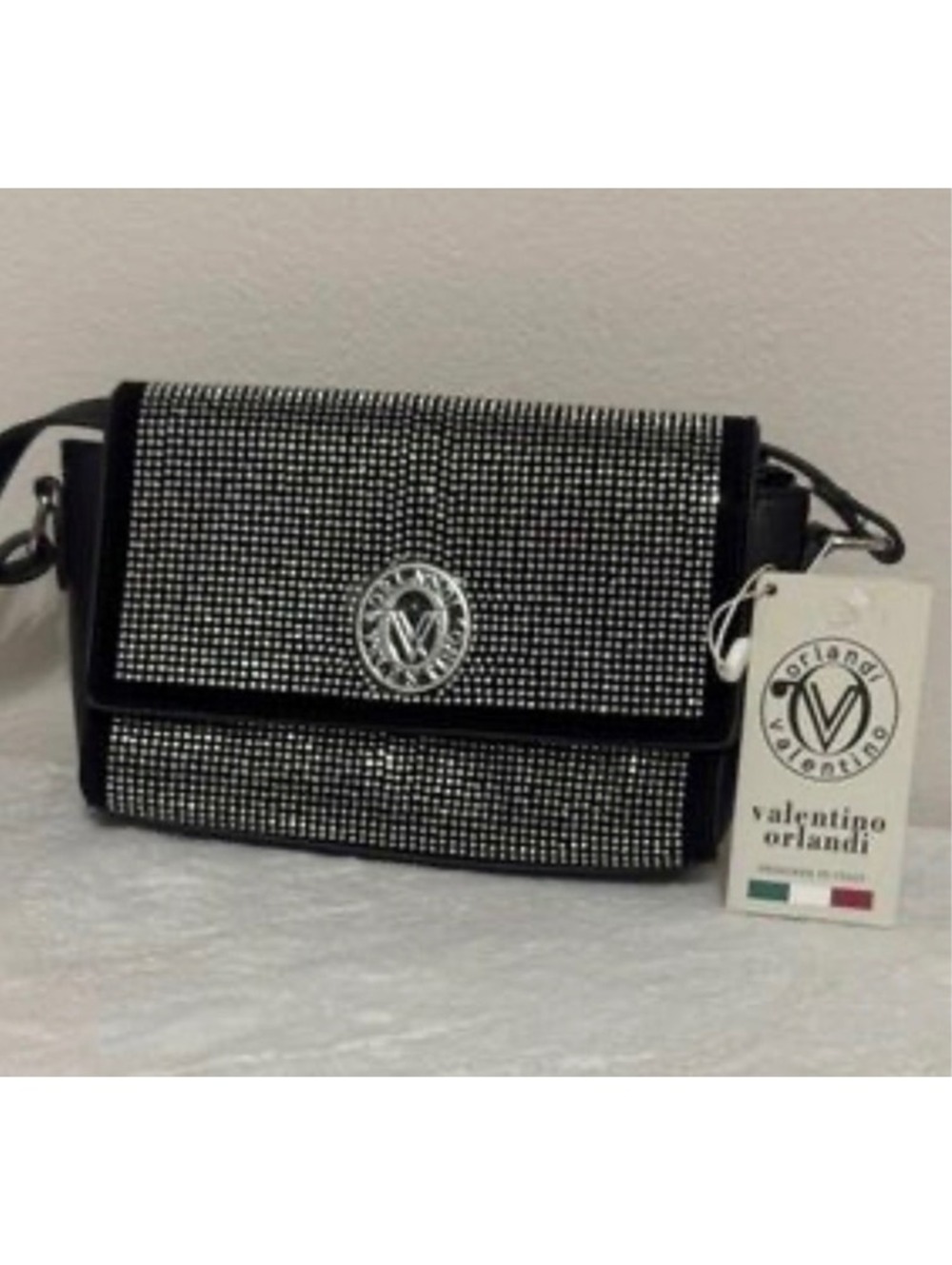 Valentino Orlandi Black Rhinestone Crossbody Bag V-9009 One-